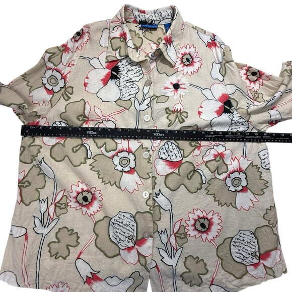 Karen Scott Top Women’s Sz 2X Floral Button Up Long Sleeve Roll Tab Linen Rayon - Picture 4 of 8